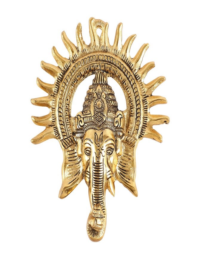 HEYEARTH Lord Ganesh Wall Hanging with Surya Chakra for Home Entrance,Ganesha Figurine,Lord Ganesha Idol Statue for Home Temple,Office,Gifts.Ganpati Ganesha Idol for Home Decor - Gold - 9 Inches - Image 3